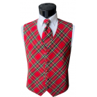 Holiday Red Real Tartan Plaid Tuxedo Vest and Neck Tie Set